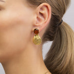Load image into Gallery viewer, Sunny Leaf Print Honey Earrings
