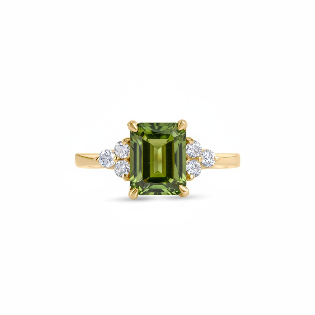 Birthstone Square Green Tourmaline Ring