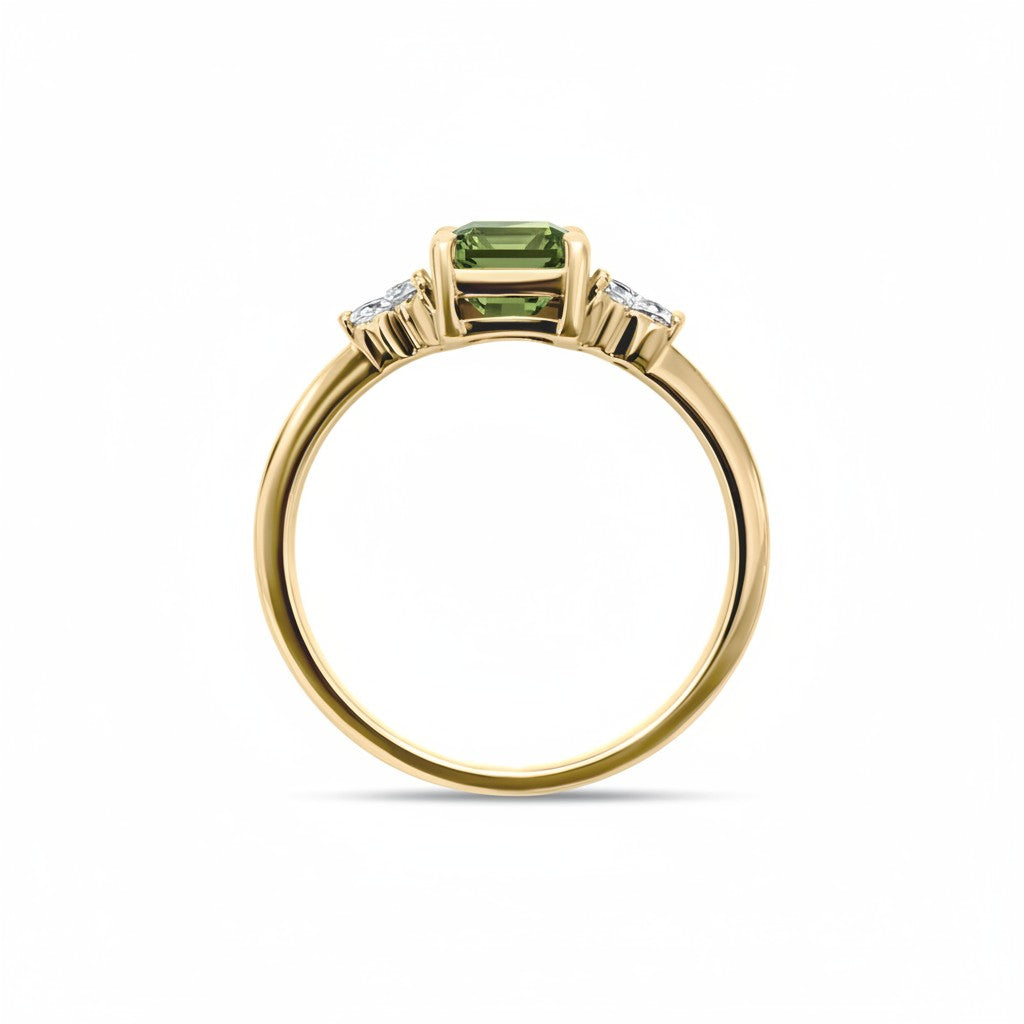 Birthstone Square Green Tourmaline Ring
