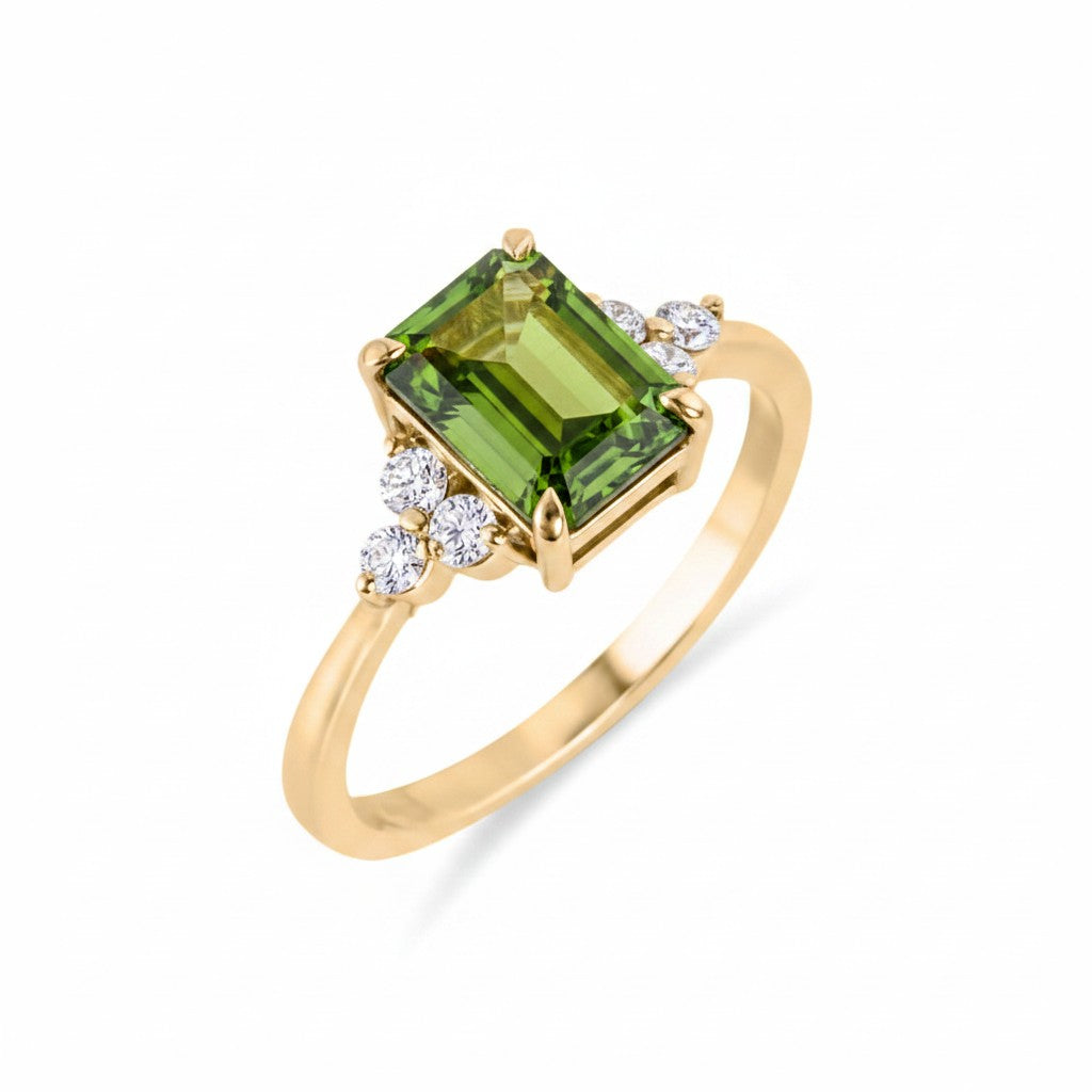 Birthstone Square Green Tourmaline Ring