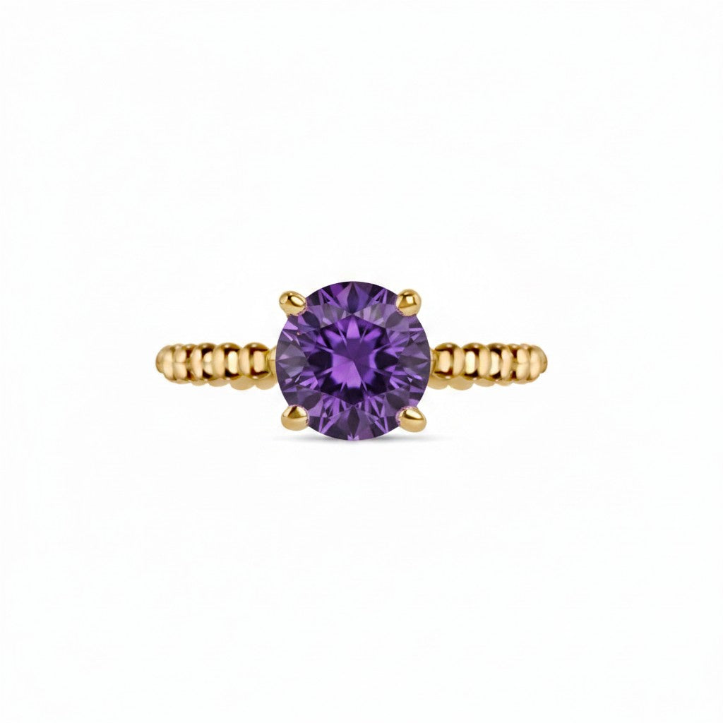 Birthstone Round Amethyst Ring