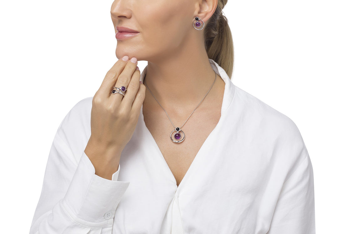 Silver Orbit Purple Earrings