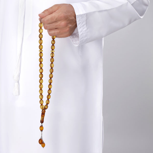 99 Asmaa Allah Al Husna Honey Amber 33 Beads Rosary