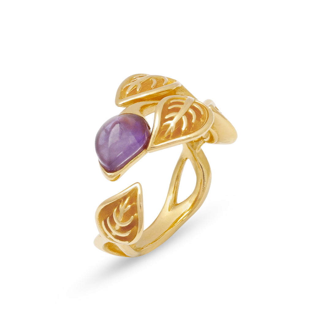 Golden Leaf Branch Purple Ring
