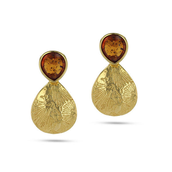 Sunny Leaf Print Cognac Earrings - Koraba